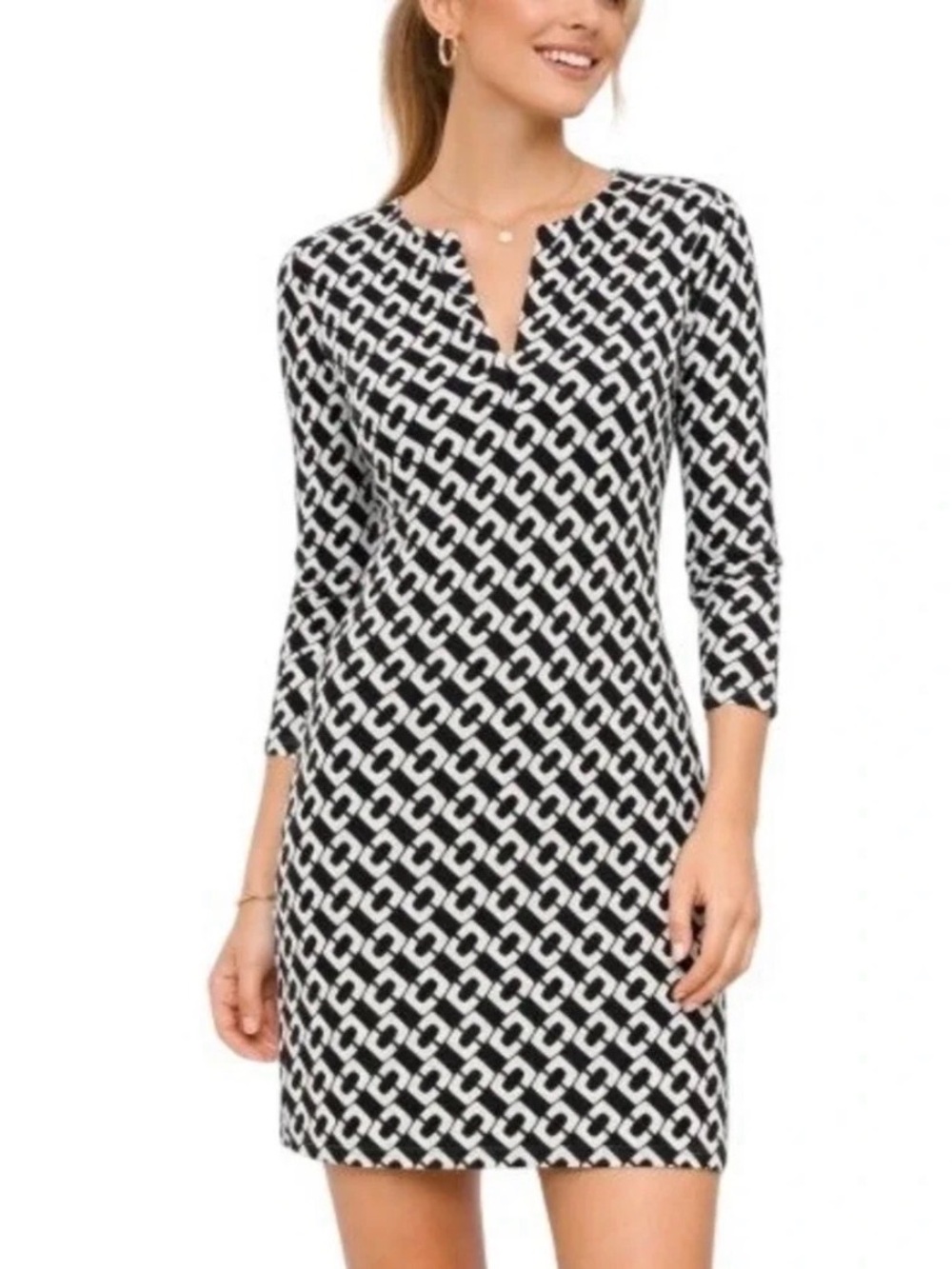 Diane Von Furstenberg Black and White Chain-Link Mini Dress